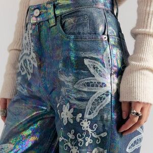 We The Free NWT Tinsley High Rise Iridescent Holographic 100% Cotton Jeans US 28
